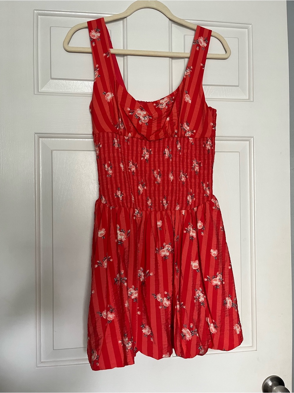 Anthropologie Red Floral Mini Dress with Square Neck | Medium